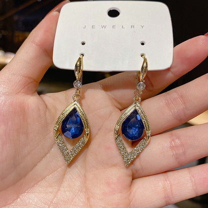 Korean Style Trendy Blue Diamond Ear Hook Earrings