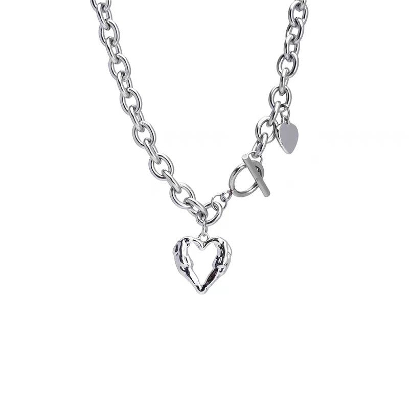 Women's Hollow Heart Titanium Steel No Fading Fashion Punk Sweater Necklaces