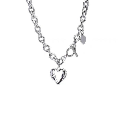 Women's Hollow Heart Titanium Steel No Fading Fashion Punk Sweater Necklaces