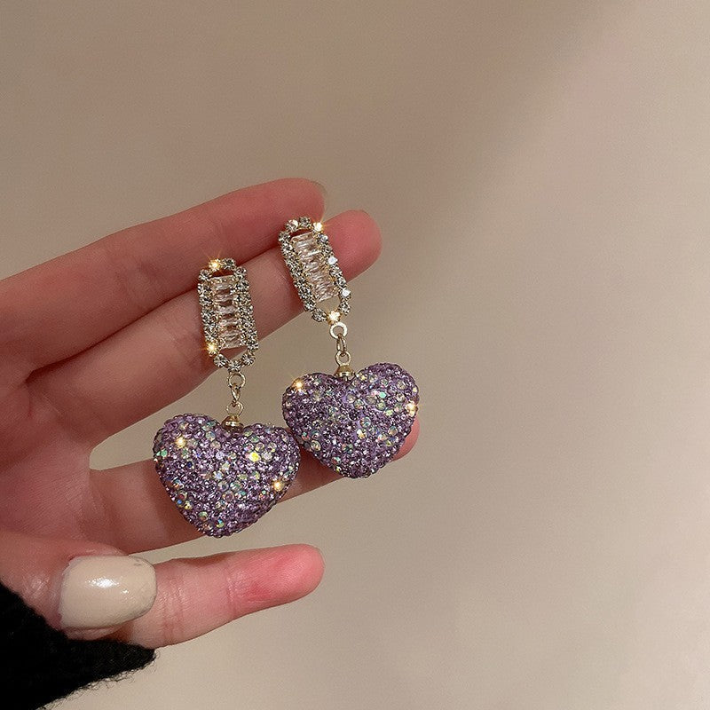 Purple Pearl Diamond Flower Fashion Geometry Pattern Temperament Wild Earrings