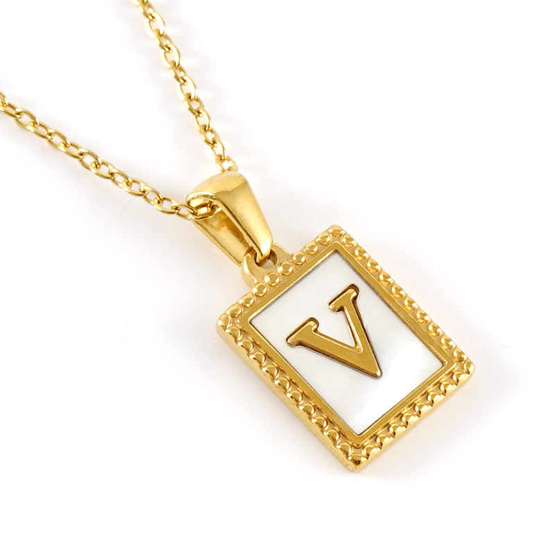 Gold Stainless Steel Shell Letter Female Titanium Pendant Necklaces