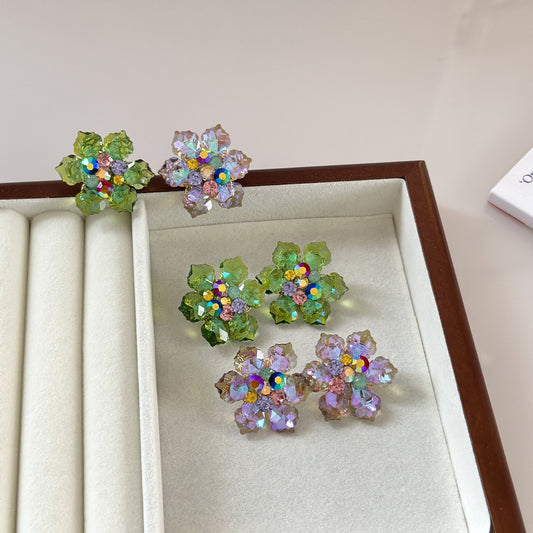 Women's Exaggeration Crystal Flowers Light Luxury High-grade Earrings