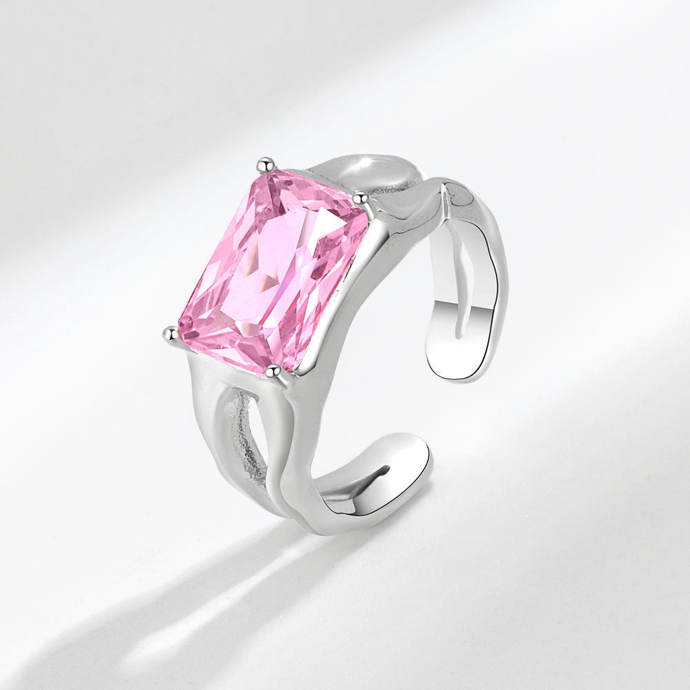 Women's Style Design Temperament Wild Pink Square Rings