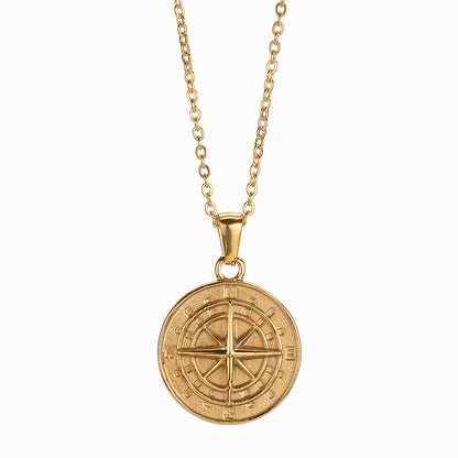 Compass Round Stream Hip Hop Pendant Necklaces