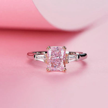 Pillow Square Pink Diamond Zircon Valentine's Rings