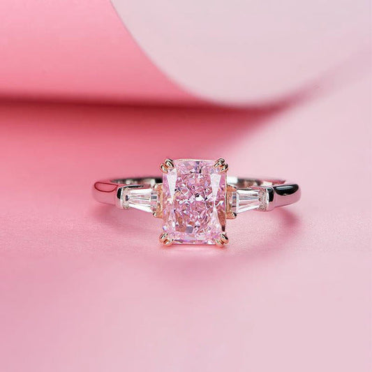 Pillow Square Pink Diamond Zircon Valentine's Rings