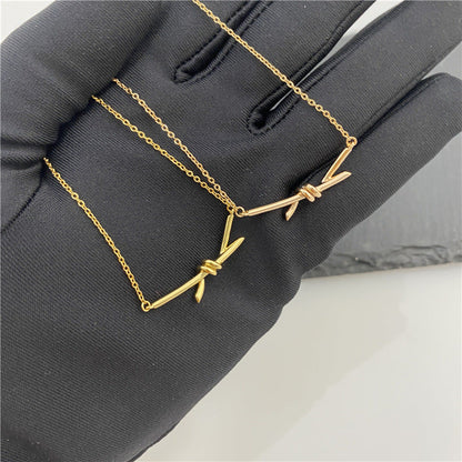 Rope Diamond Knot Electroplated Rose Gold Trendy Unique Pendant Necklaces