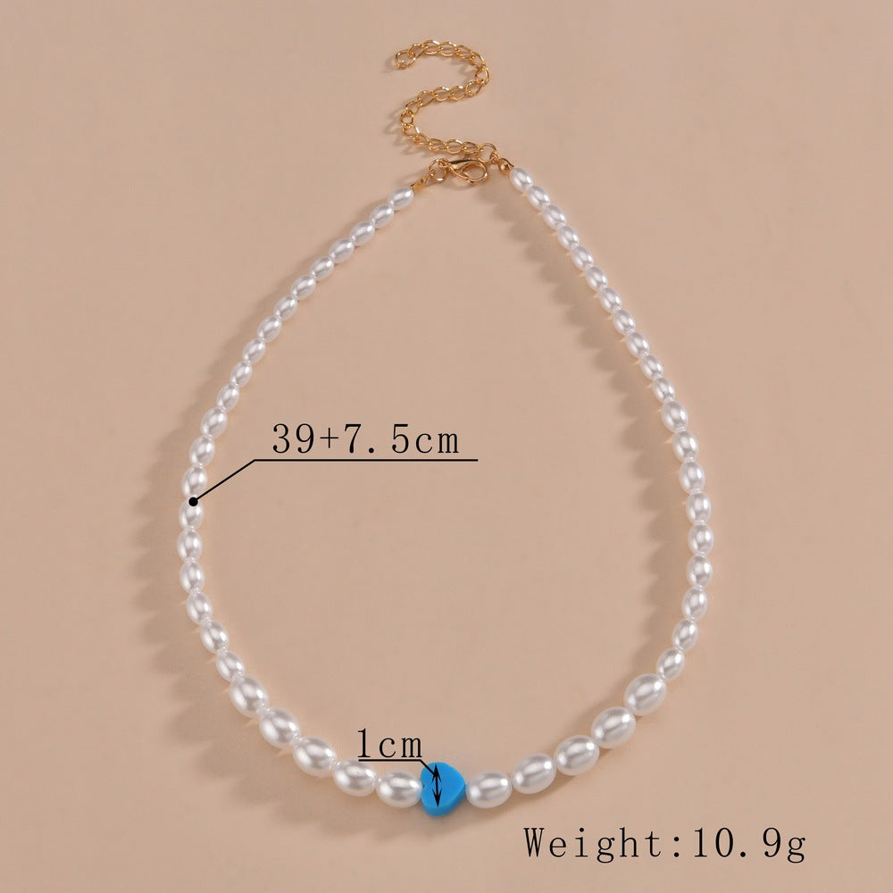 Women's Fashion Blue Resin Love Heart Beaded Necklaces