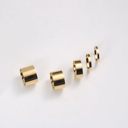 Glossy Flat Wide Titanium Steel Gold Rings