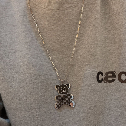Steel Colorfast Bear Long Sweater Chain Necklaces