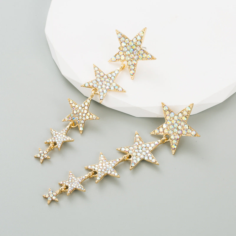 Trendy Diamond Five-pointed Star Graceful Long Rings