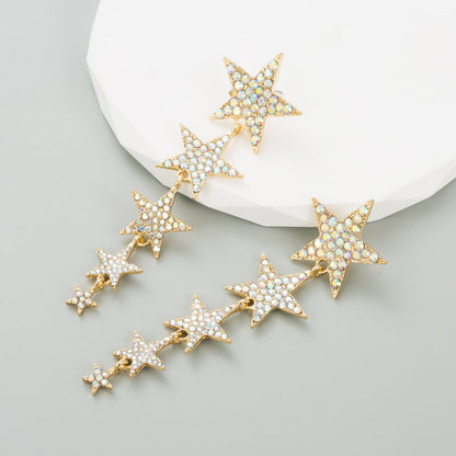 Trendy Diamond Five-pointed Star Graceful Long Rings