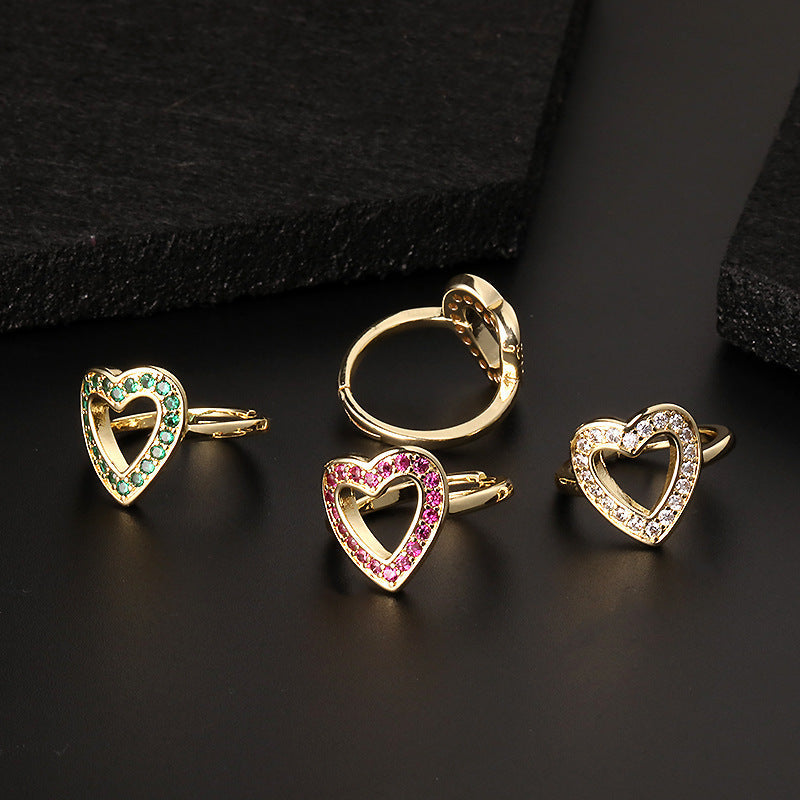 Luxury Personalized Niche Design Colorful Heart-shaped Rings