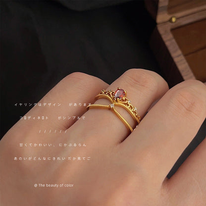 Crown Two-piece Set Inlaid Zircon Electroplated Style Retro Rings