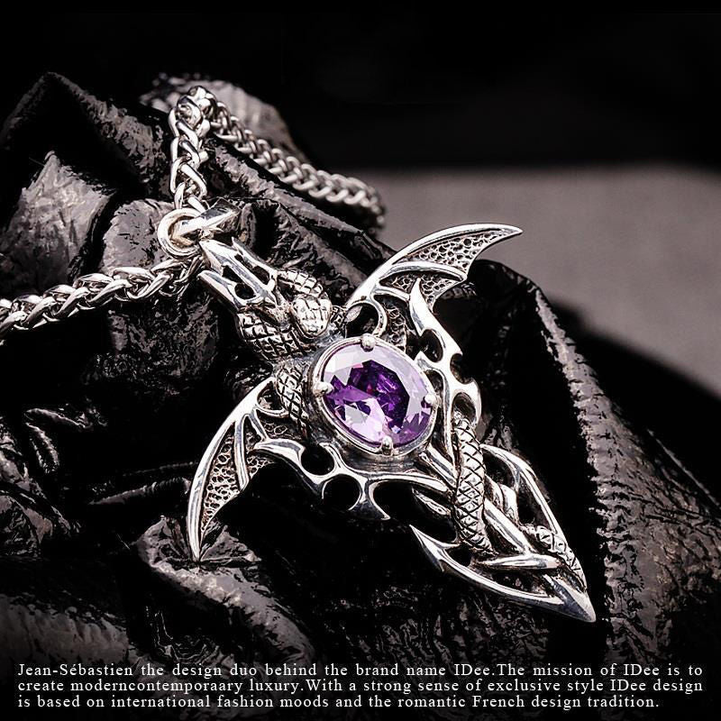 Men's Sword Pendant Trendy Unique Amethyst Set Chain Fashion Imitation Necklaces