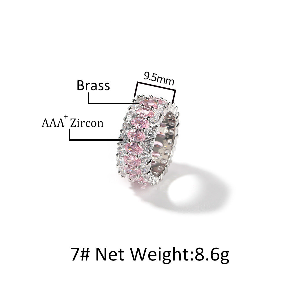 Cute Hip Hop Pink Oval Copper Inlaid Rings