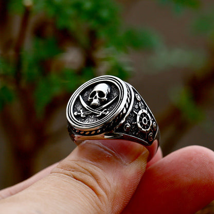 Men's Stainless Steel Pirate Skull Punk Hip Rings