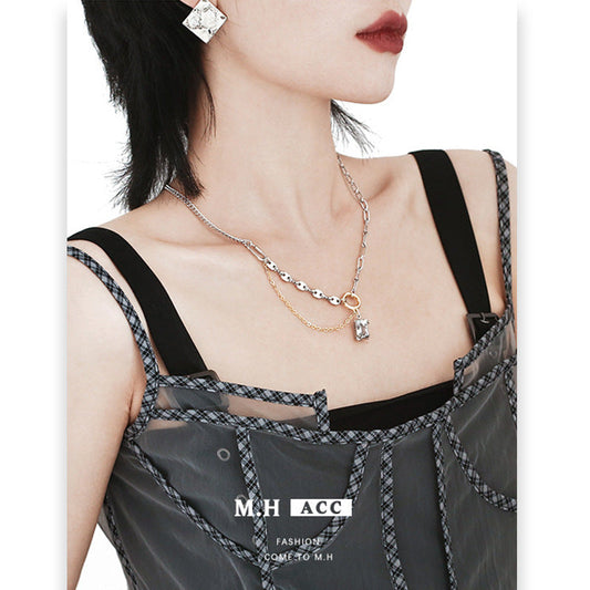 Women's Simple Style Square Diamond Pendant Chain High-grade Necklaces