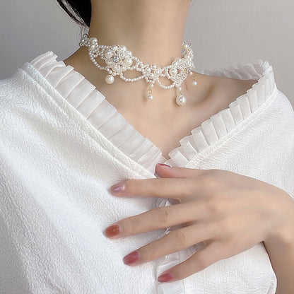 Palace Style Bridal Pearl Diamond Tassel Necklaces