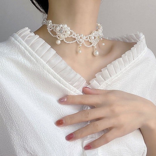 Palace Style Bridal Pearl Diamond Tassel Necklaces