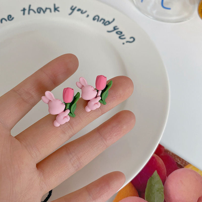 Sier Needle Rabbit Flower Fresh Cute And Rings