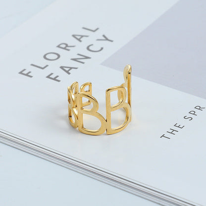 Personalized Golden Geometric Open Letter Adjustable Rings