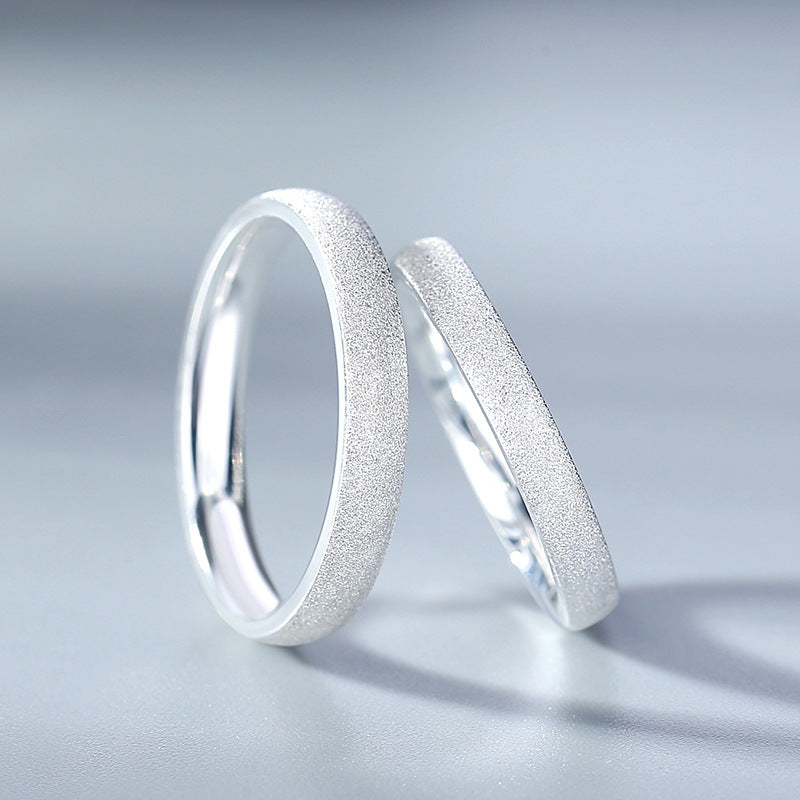 Sier Frosted Couple Niche Simple Korean Rings