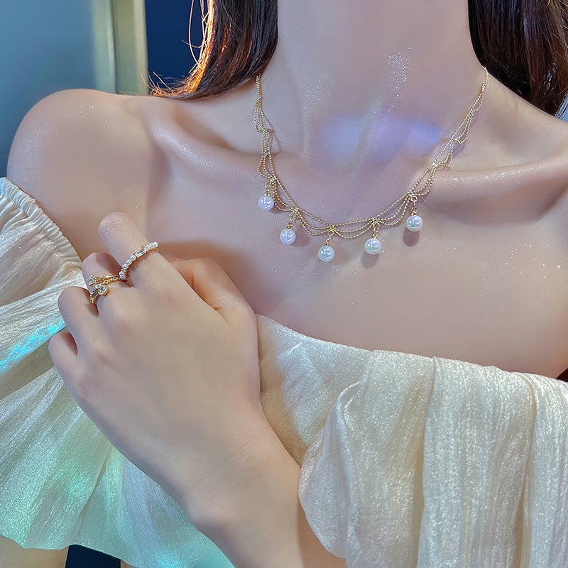 Vintage Pearl Tassel Female Summer Light Luxury Advanced Necklaces