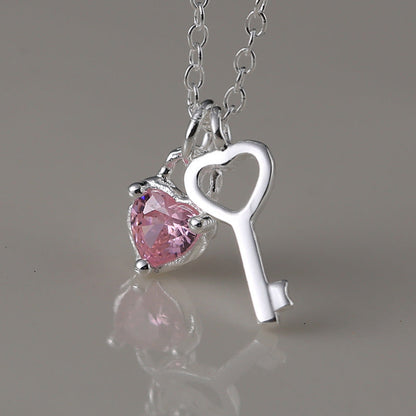 Female With Hearts Key Clavicle Chain Spring Pink Necklaces