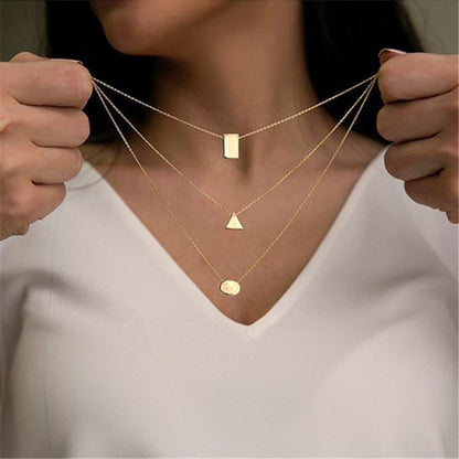 Iron Square Triangle Round Pendant Fashion Necklaces