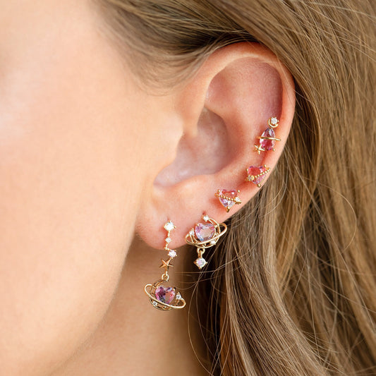 Love Moon Asymmetric Trendy Exquisite Pink Earrings