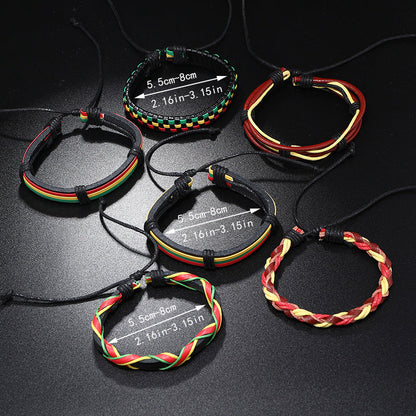Jamaica Red Yellow Green Hand-woven Leather Bracelets