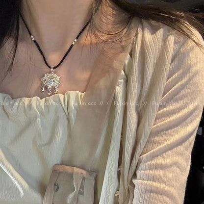 Style Safety Lock Hand-woven Lucky Pendant Bell Tassel Longevity Necklaces