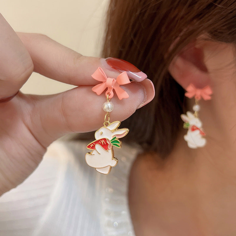 Dripping Oil Cute Bunny Carrot Ear Earrings