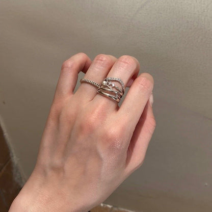 Irregular Metal Rhinestone Pearl Suit Female Rings