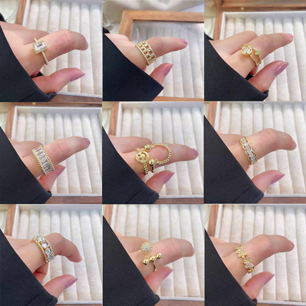 Women's Luxury Fashion Opening Zircon Adjustable Gold Rings
