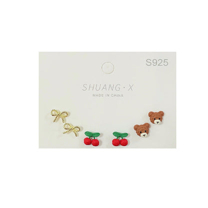 Small Cute Cherry Female Temperament Bear Fresh Earrings