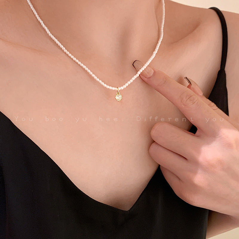 Women's Glass Pearl Heart Light Luxury High-grade Clavicle Chain Summer Necklaces