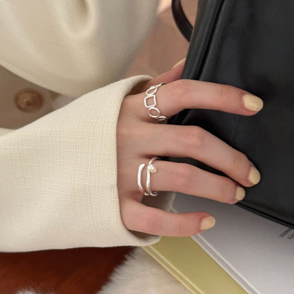 Square Female Simple Cold Style Twin Sier Opening Niche Rings