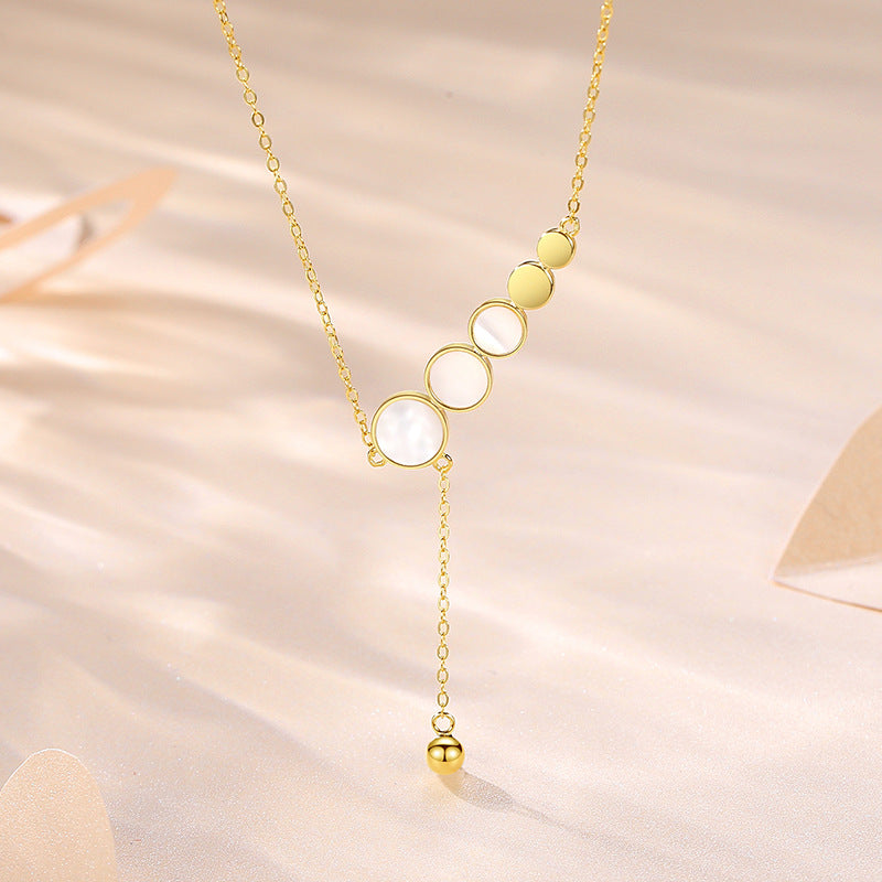 Women's Rose Gold Round Buckle Double Diamond Inlaid Short Clavicle Necklaces