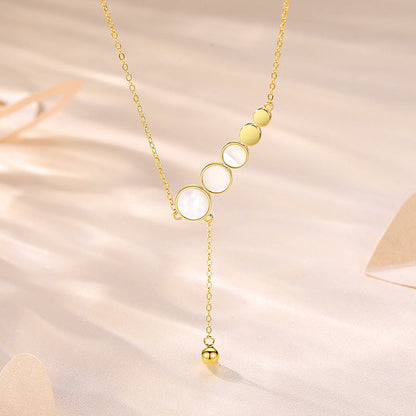 Women's Rose Gold Round Buckle Double Diamond Inlaid Short Clavicle Necklaces