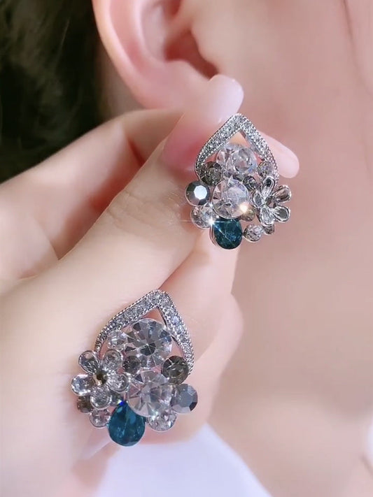 Women's Luxury Sier Needle Full Diamond Water Earrings