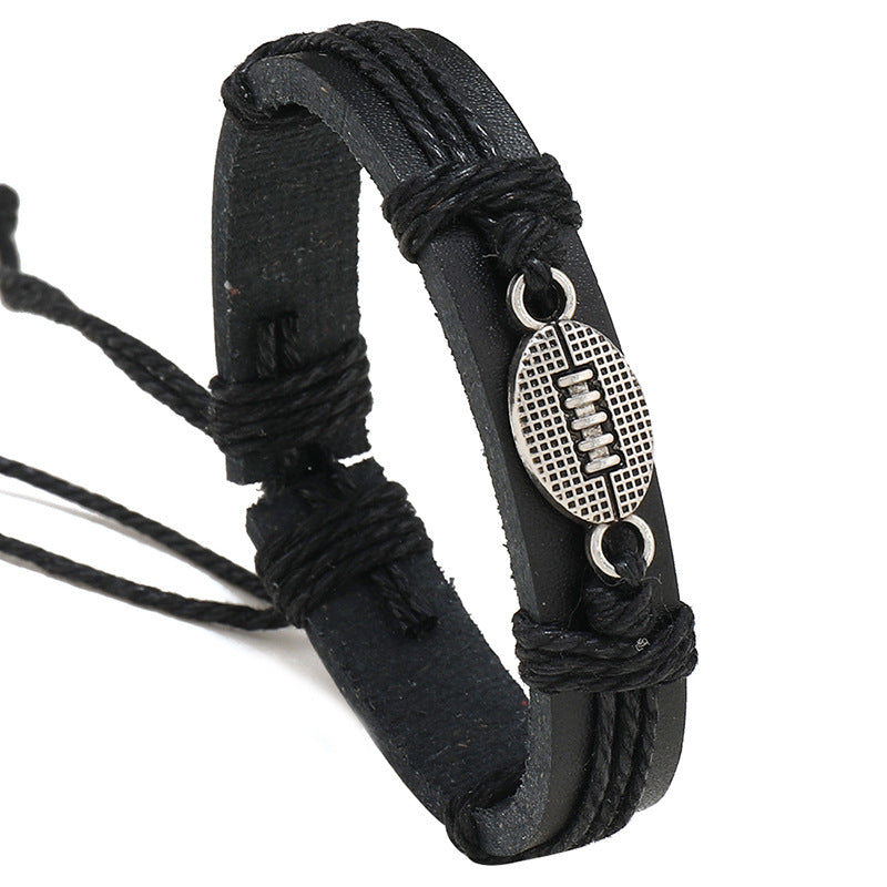 Men's Carrying Strap Hand-woven Black Leather Alloy Bracelets