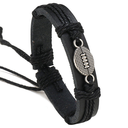 Men's Carrying Strap Hand-woven Black Leather Alloy Bracelets