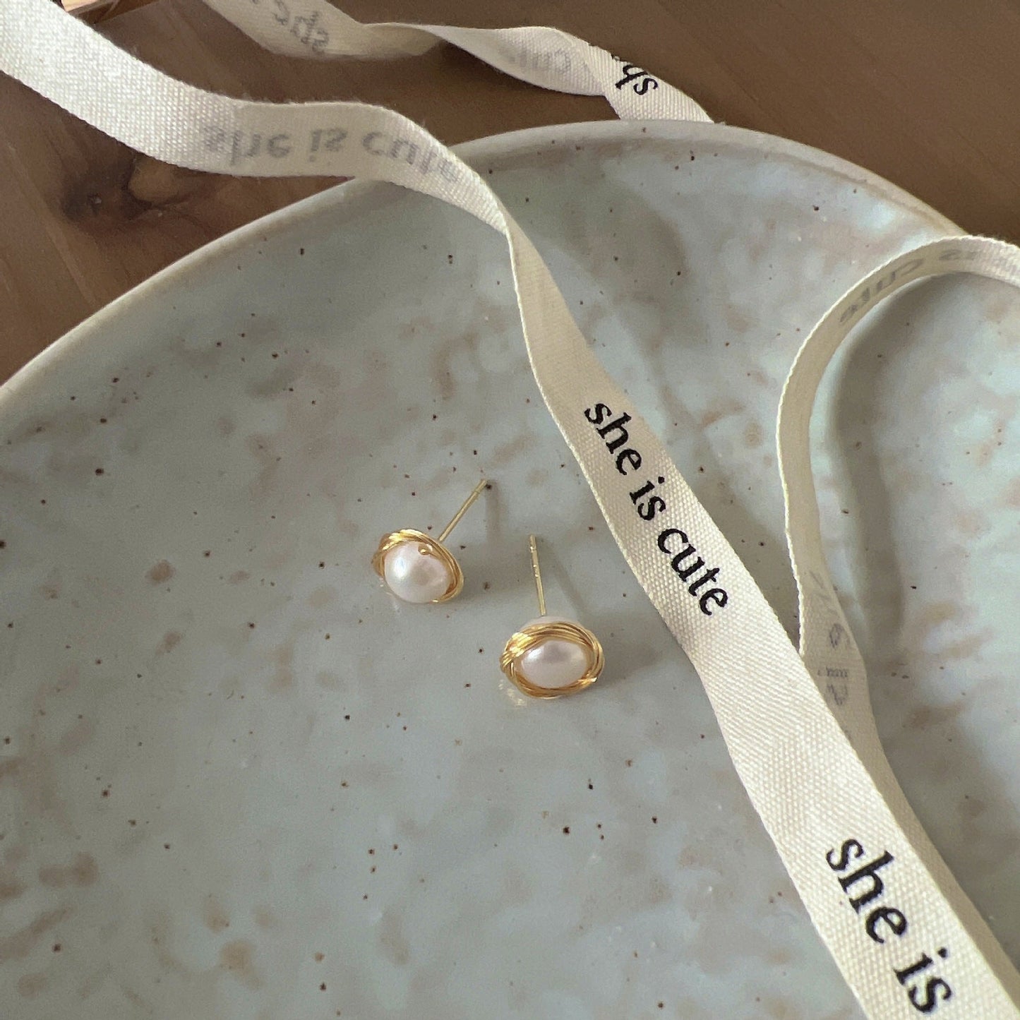 Women's Freshwater Pearl Ear Sier Pin Korean Earrings