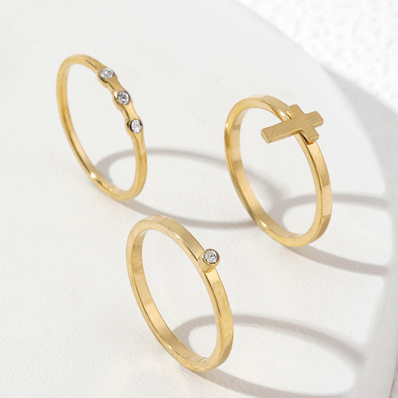 Fashion Stainless Steel Ornament Diamond Cross Rings