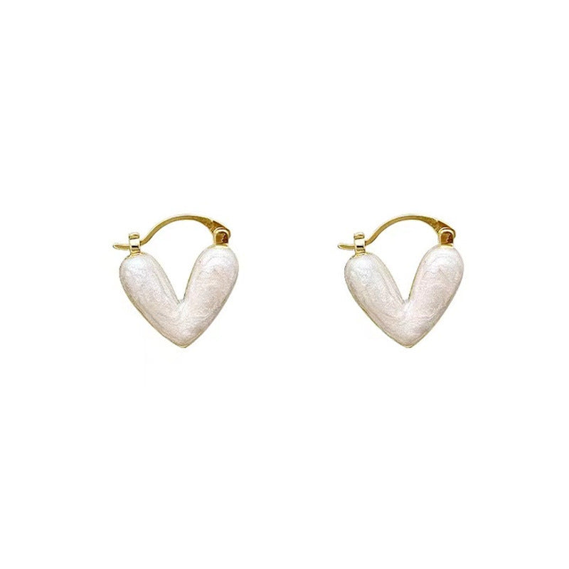 Women's Luxury High-grade White Drip Glazed Love Heart Small Earrings