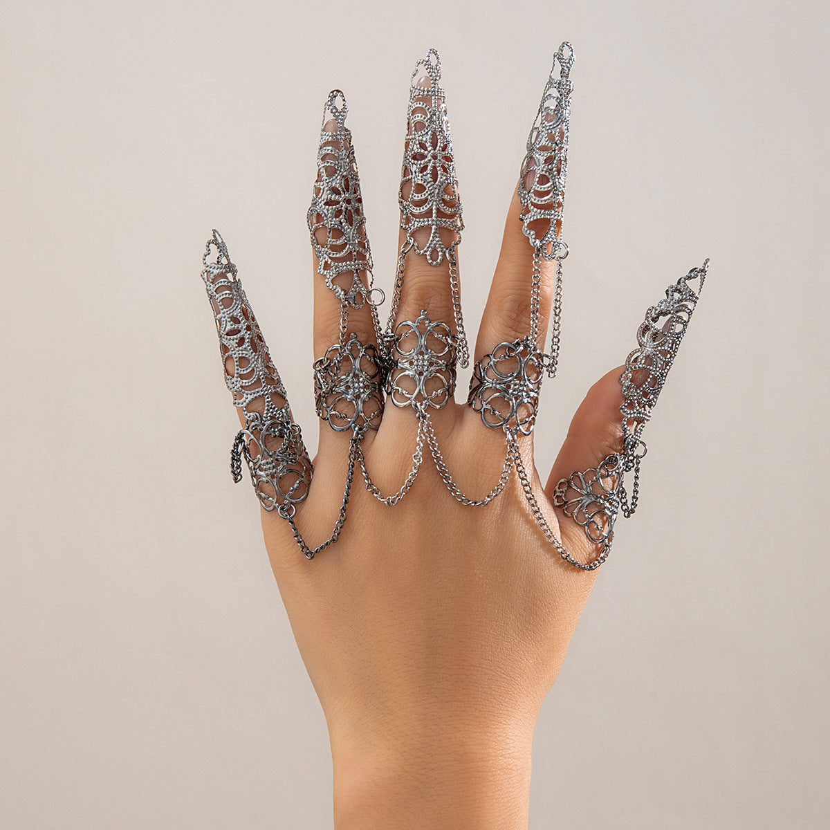 Women's Personality Punk Vintage Crown Chain Dark Hollow Pattern Rings