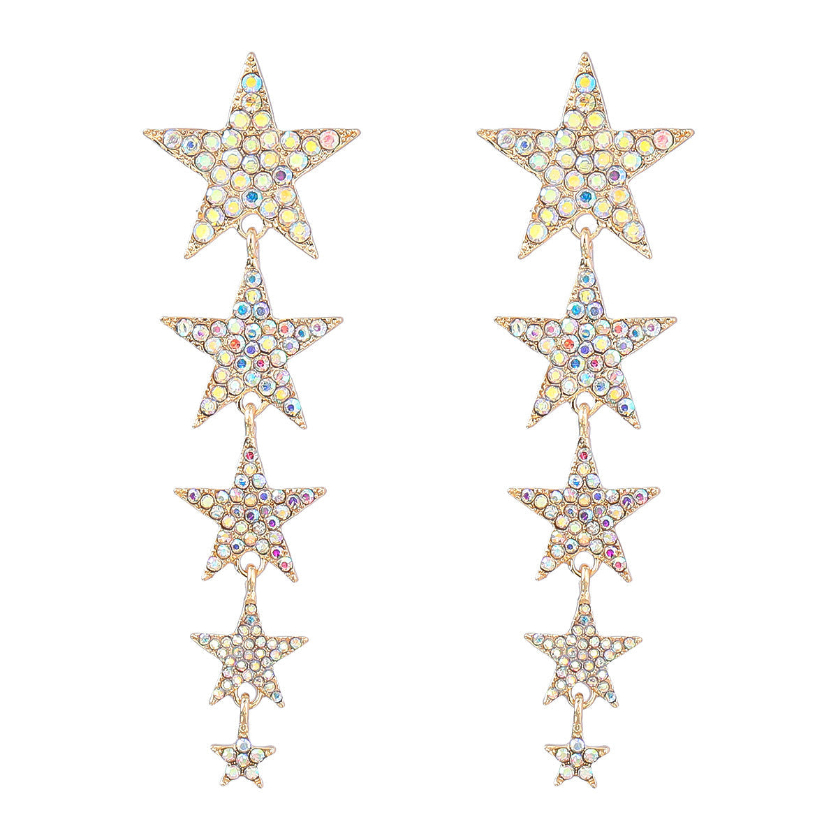 Rhinestone Diamond Five-pointed Star Long Heart Earrings