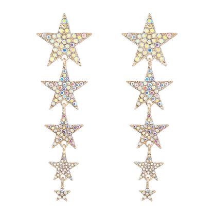 Rhinestone Diamond Five-pointed Star Long Heart Earrings